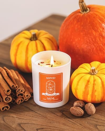 AOOVOO Pumpkin Scented Candles for Women - Aromatherapy Candle with Crystals Inside, 7oz Soy Candles for Home Scented, Christmas Birthday Gifts Candle for Women Mom - Image 2