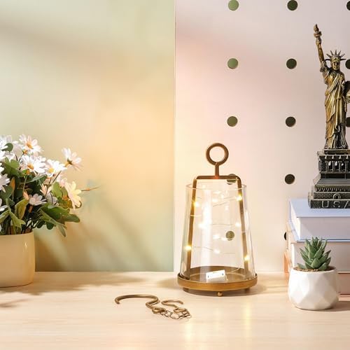 4“ Wide Modern Farmhouse Metal Hurricane Candle Holder with Handmade Sturdy Glass Sleeve in Vintage Brass for 2" Pillar Candle & Plants, Glass Hurricane Lantern, Industrial, Minimalistic - Image 5