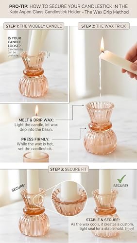 Kate Aspen Glass Taper Candle Holder Set of 6 - Rose Gold Ribbed Vintage Candlestick Votive Pillar Decorative Centerpiece for Dining Table Shelf Decor - Image 3