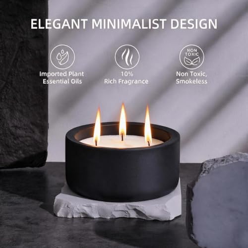 Viyffo 20oz Large Scented Candle - Dark Mahogany & Teakwood, 3 Wick Non Toxic Soy Candles for Women & Men, Matte Black Ceramic Jar, Luxury Home Fragrance, Elegant Room Decor & Premium Birthday Gift - Image 6