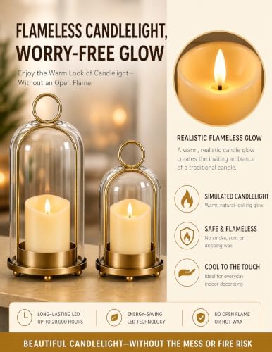 Brass Hurricane Candle Holders with LED Candles(No Remote Included) - Image 5