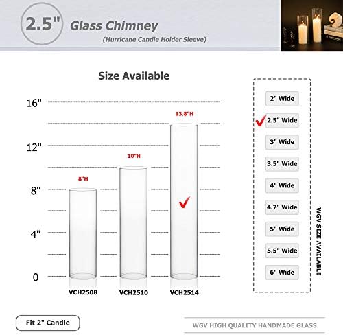 WGVI Hurricane Candle Holder Sleeve, Wide 2.5", Height 14", Clear Glass Cylinder Candleholder, Chimney Tube, Open Ended Candle Shade, 6 Pieces Bulk - Image 3