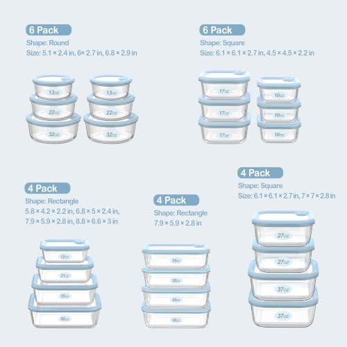 Glass Food Storage Containers with Silicone Glass Lids, 6 Pack Round Airtight Meal Prep food container, Leakproof Borosilicate Glass Bowls Set, Microwave, Oven, Freezer & Dishwasher Safe - Image 3