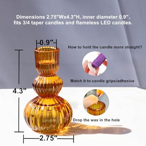 Woho Amber Candlestick Holders Set of 6 4.3" H for Thanksgiving/Fall Decor - Image 3
