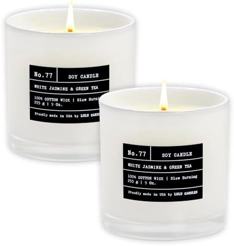 Lulu Candles | White Jasmine & Green Tea | Luxury Scented Soy Jar Candle | Hand Poured in The USA | Highly Scented & Long Lasting (9 Oz. 2 Pack) by LULUCANDLES