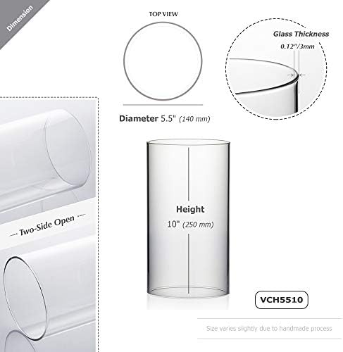 WGVI Hurricane Candle Holder Sleeve, Wide 5.5", Height 10", Clear Glass Cylinder Candleholder, Chimney Tube, Open Ended Candle Shade, 12 Pieces Bulk - Image 2