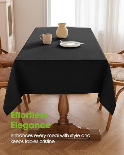 Pureegg Rectangle Linen Tablecloth Waterproof & Stain Resistant, Wrinkle-Free Table Cloth Adds Elegance and Protection, Ideal for Dining, Party, Wedding and Outdoor, 52 x 70 Inch, Black - Image 2