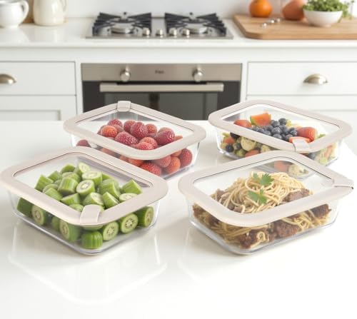 Glass Food Containers with Glass Lid, Microwave Safe Food Storage Container Set, 4 Pack of 35oz, Large Size Airtight Storage Set with Leak Proof Lids, Meal Prep Containers - Image 5