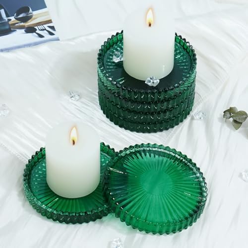 Glass Candle Tray 6 Pack Round Candle Holder Plates Candleholders,Green - Image 3