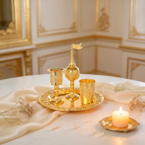 4-Piece Havdallah Set, Shabbat Havdalah Set with Candle Holder, Kiddush Cup, Spice Box, Retro Decorative Wine Set for Home Synagogue, Gold - Image 2