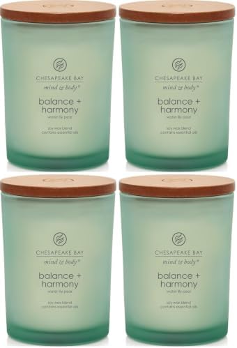 Chesapeake Bay Balance + Harmony Scented Candle Water Lily Pear Fragrance 50 Hours Burn Time Warm & Decorative Soy Wax Blend (Pack of 4) by ChesapeakeBayFragrance