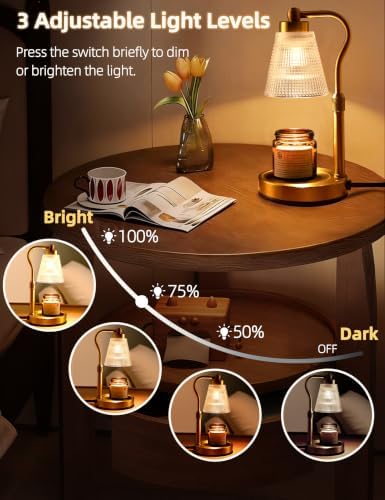 Candle Warmer Lamp for Jar Candles, Height Adjustable & Dimmable with 2/4/8H Timer, 2 * 50W Halogen Wax Melter Warmer for Home Office Décor, Flameless & Smokeless, Gift for Women Mom,Gold-Clear - Image 3
