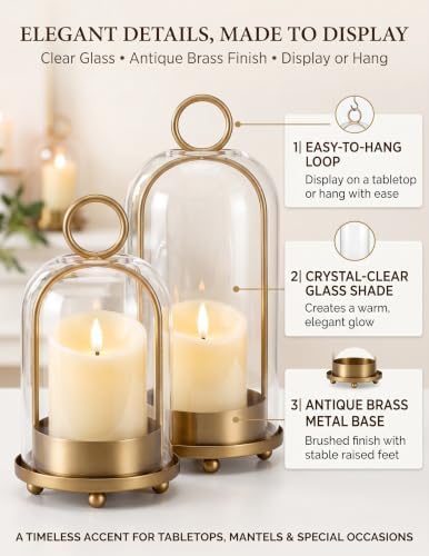 Brass Hurricane Candle Holders with LED Candles(No Remote Included) - Image 3