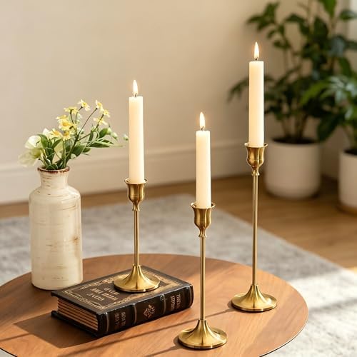 12 Pcs Gold Candlestick Holders, Vintage Metal Candle Holders Taper Candle Stands, Tall Golden Brass Tapered Candle Holder for Wedding Tables Centerpieces Decor - Image 6