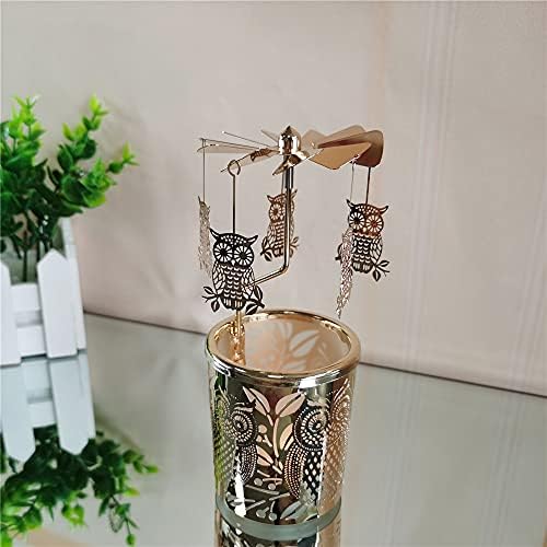 kingnero Gift Carousel Candle Tea Light Holder Rotary Candleholder Metal Windmill Candlestick Spinning Candle Holder for Home Decor (owl Golden) - Image 6