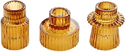 Vixdonos Taper Glass Candlestick Holders Tealight Candle Holders for Table Centerpieces, Wedding Decor and Dinner Party (3 Pcs, Amber) by Vixdonos
