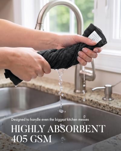 Bumble Dish Cloths (8-Pack), 100% Cotton Kitchen Towels, 12"x12" - Black - Image 5