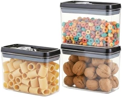 Felli Flip Tite Storage Container with Lid 4” RECTANGULAR Airtight Ring Flip Top, Stackable Kitchen Counter Pantry Organizer Acrylic Canister Jar for Pasta Spaghetti Cereal Granola Coffee (1.9qt) by Felli