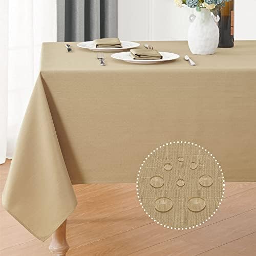 Veblandy Faux Linen Rectangle Tablecloth Waterproof 52x70 inch Table Cloth Stain and Wrinkle Resistant Washable, Decorative Fabric Table Cover for Dining, Kitchen, Wedding and Parties, Coffee by Veblandy