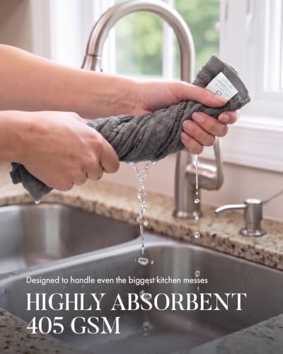 Bumble 12"x12" Dish Cloths (8-Pack), 100% Cotton Kitchen Towels - Gray - Image 5