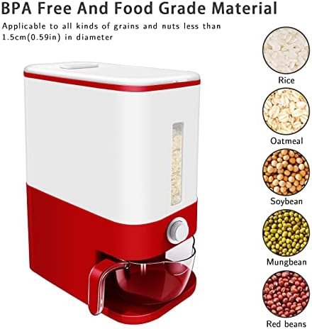 Lenwi 22-25 Lbs Rice Dispenser, Large Cereal Dry Food Storage Containers with Measuring Cup, BPA-Free Household for Kitchen Pantry Organization-Red - Image 6