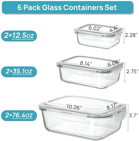 Vtopmart 2.26L/76oz Extra Large Glass Food Storage Containers with Lids, 6 pack Meal Prep Container Set, Airtight Lunch Boxes with Snap Locking Lids for Microwave, Oven, Freezer, Dishwasher - Image 2