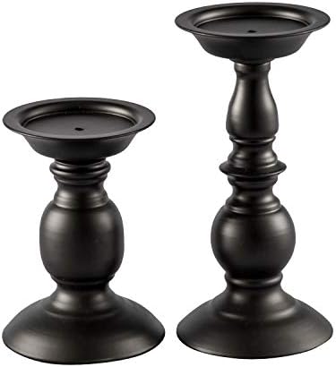 Black Metal Pillar Candle Holders Set of 2 by SUJUN