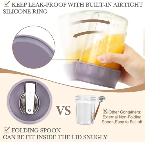 SOLIGT 2 Pack Overnight Oats Containers with Lids (Oat White/Purple) - Image 4