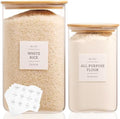 2 Pack large Square Glass Flour and Sugar Containers with 132 Kitchen Pantry Labels - 149 floz & 71 floz - Glass Jars with Airtight Bamboo Lid - Glass Rice Canisters for Coffee, Pasta, Cookie, Cereal by CZDYSM