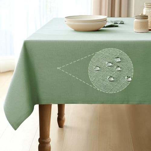 Pureegg Rectangle Linen Tablecloth Waterproof & Stain Resistant, Wrinkle-Free Table Cloth Adds Elegance and Protection, Ideal for Dining, Party, Wedding and Outdoor, 60 x 84 Inch, Sage Green by Pureegg