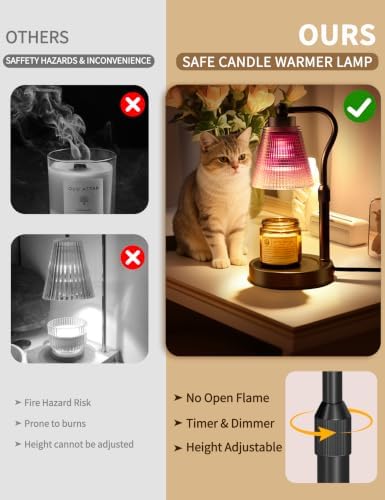 Candle Warmer Lamp for Jar Candles, Height Adjustable & Dimmable with 2/4/8H Timer, 2 * 50W Halogen Wax Melter Warmer for Home Office Décor, Flameless & Smokeless, Gift for Women Mom,Black-Purple - Image 2