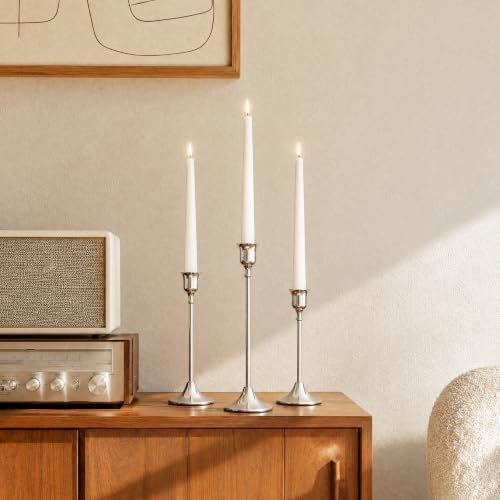 NLBTW Silver Candlestick Holders, Metal Taper Candle Holder, Set of 3 - Image 3