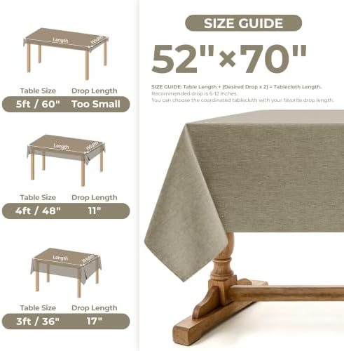 Decorelia Table Cloth for Rectangle Dining Table, Faux Linen Waterproof Texture Farmhouse Washable Rectangular Tablecloth Cover for Birthday, Party, Picnics, Wedding Decor(Natural, 52 x70 Inch) - Image 5