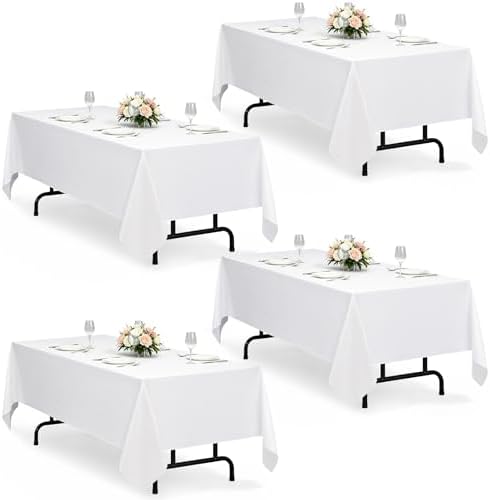 Decorelia White Washable Table Cloths for 8 Ft Rectangle Tables-4 Pack, Washable Polyester Rustic Faux Linen Rectangular Table Cloth Cover for Wedding,Outdoor,Events, Party,Banquet,Dining, 60x120 Inch by Decorelia