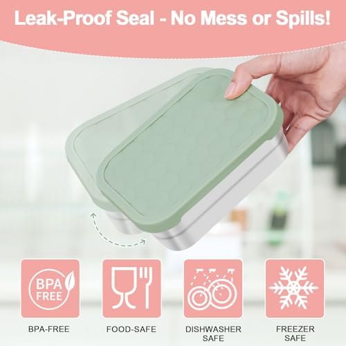 Caperci 25oz Stainless Steel Food Containers, 3-Pack Bento Lunch Box with Silicone Lids, Leak-Proof Reusable Meal Prep Container for Sandwiches & Snacks, BPA-Free (720ML) - Image 5