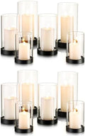 Hewory Hurricane Candle Holder for Pillar Candles: Black Votive Candle Holders Set of 12, Glass Hurricane with Metal Candle Plate, Pillar Candle Holder for Table Centerpiece Wedding Holiday Home Decor by Hewory