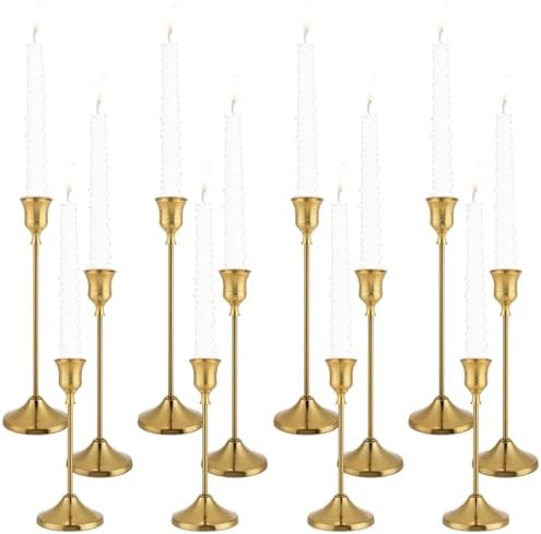 Candlestick Holders 4 Sets(12 Pcs), Brass Gold Candle Holders with Anti-Slip Pad, Metal Taper Candle Holder, Candle Holder for Wedding Fireplace Mantel Housewarming Gift by Tunyet