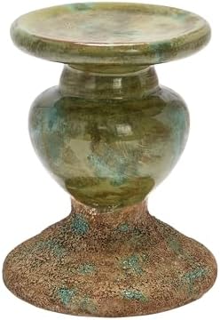 Creative Co-Op 2-Tone Sculptural Terracotta Pillar Candle Holder, Distressed Green by Unknown