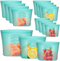Reusable Food Bags, 12 Pack 100% Silicone Food Storage Bags Stand Up Zip Lock Container, Freezer Microwave Oven Dishwasher Safe, 4 Medium 4 Small 4 Extra Small, Aqua by Annaklin