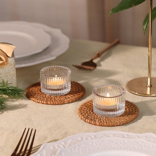 NITIME 30Pcs Clear Tealight Candle Holder with 32pcs Tea Light Candles, Ribbed Votive Candle Holders Glass for Table Centerpiece, Wedding Decor, Home and Holiday Decor - Image 2