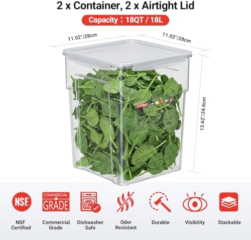 2 Pack 18 QT Polycarbonate Airtight Food Storage Containers, Commercial Kitchen Ingredient Storage Containers with Labeling Area, Stackable Bulk Food Storage for Flour, Rice, Sugar and Pet Food - Image 2