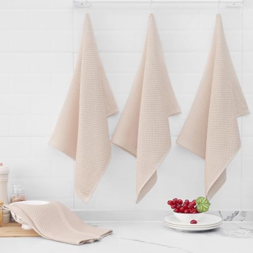 Homaxy 100% Cotton Oversized Waffle Weave Kitchen Towels 8-Pack, Beige - Image 6