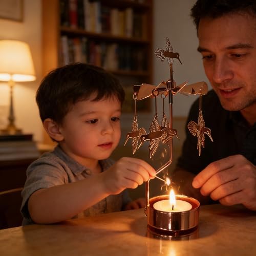 kingnero Rotary Candle Holder Spinning Candleholder Tea Light Candle Powered Carousel Small Gift (Hummingbird) - Image 4