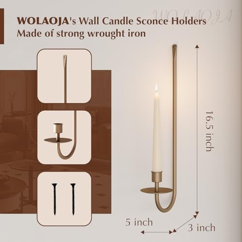 Metal Wall Candle Sconce Holder Set of 2 Wall Mount Candle Holder Pillar Holder Brass Modern Wall Candle Sconces Hanging for Living Room Farmhouse Fireplace Wedding - Image 4