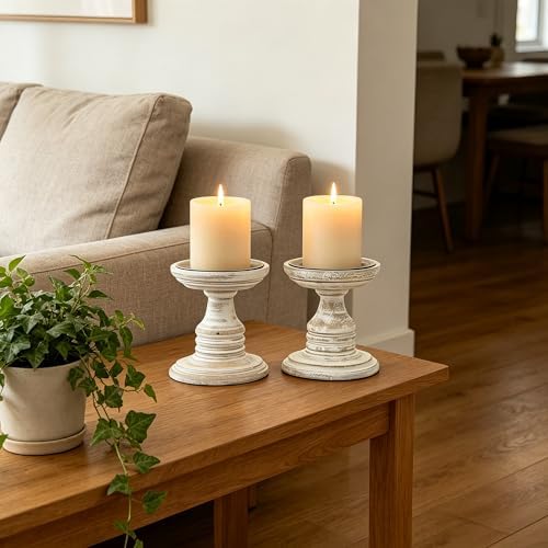 Hosley White 5 Inch High Wooden Pillar Candle Holder Country Style. Ideal Gift for Wedding Party Home Spa Reiki Aromatherapy LED Votive Candle Gardens W1 - Image 6