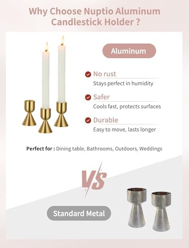NUPTIO Brass Candlestick Holders Bulk: Solid Aluminum Taper Candleholders - Image 5