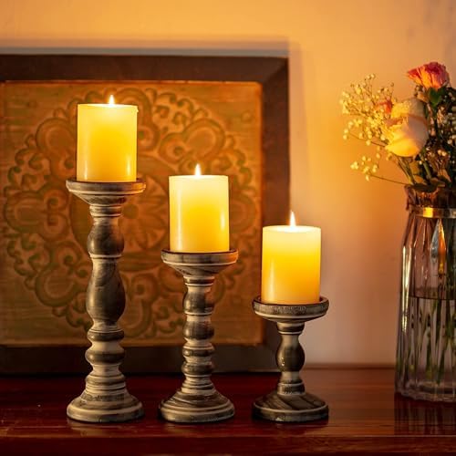 Wood Pillar Candle Holder: Rustic Distressed Black Candle Stand - Image 5