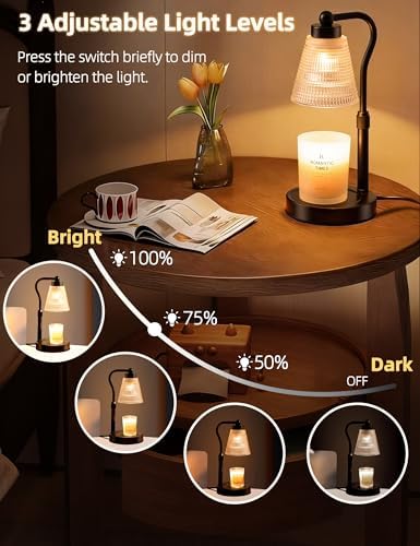 Candle Warmer Lamp for Jar Candles, Height Adjustable & Dimmable with 2/4/8H Timer, 2*50W Halogen Wax Melter Warmer for Home Office Décor, Flameless & Smokeless, Gift for Women Mom, Black-Gold/2 Pack - Image 3