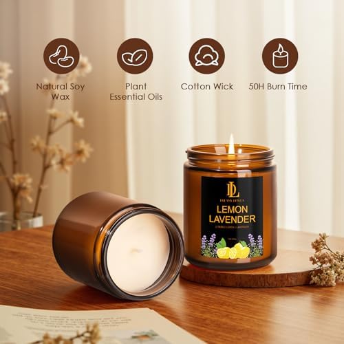 Lemon Lavender Candles, Lemon Lavender Scented Candle, Mother's Day Candle Gifts for Women, Soy Candles for Home Scented, 7oz 50 Hours Burn, Home Décor - Image 3