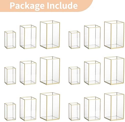 NUPTIO Candle Lantern for Wedding Centerpiece: 18 Pcs Clear Hurricane Glass Pillar Candles Holder with Gold Frame Bulk Decorative Candle Lanterns for Christmas Dining Table Decor 8.1 & 6.5 & 4.7 inch - Image 6